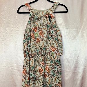 Long Tan dress with colorful Pattern